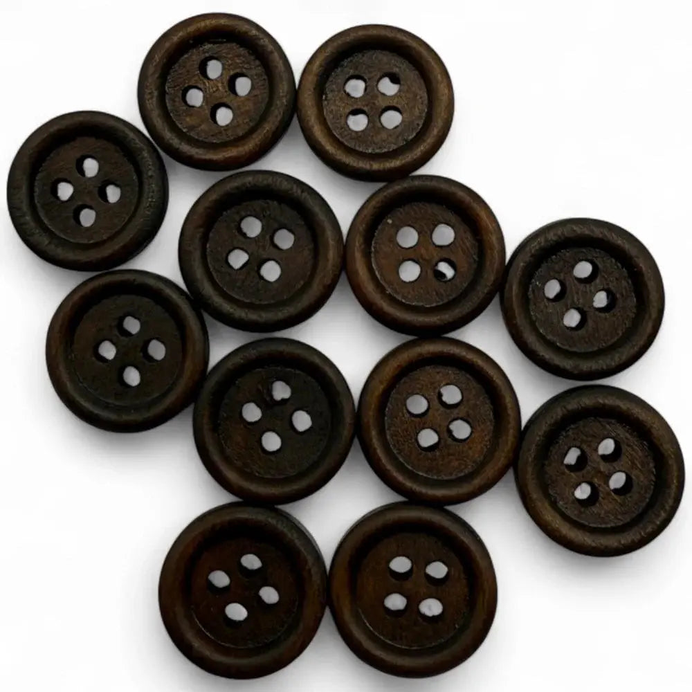 Dark brown wooden buttons.