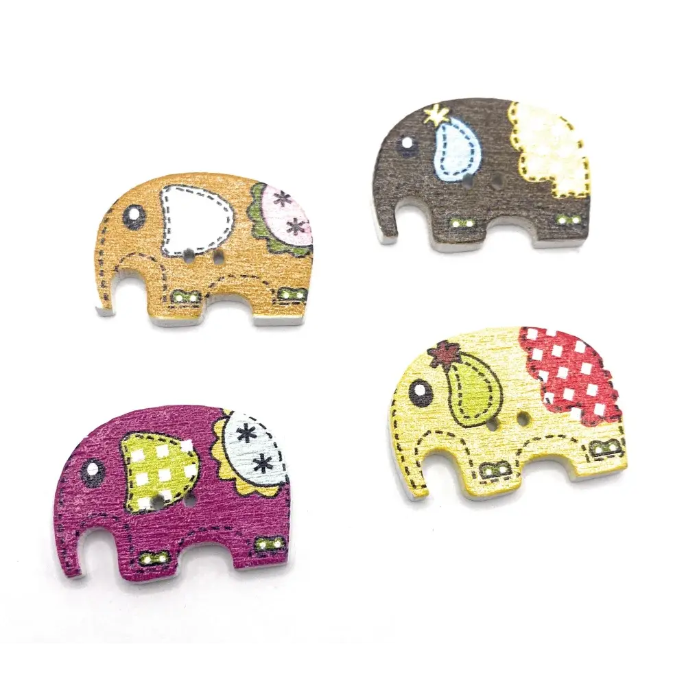 Four wooden elephant buttons.