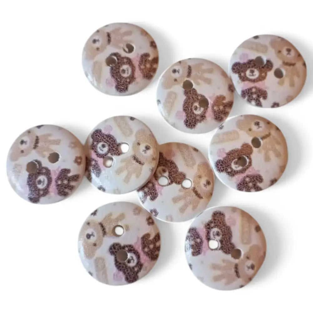 KnitForLess Wooden Teddy Bear Buttons 15mm 2 Hole Baby Craft Supplies