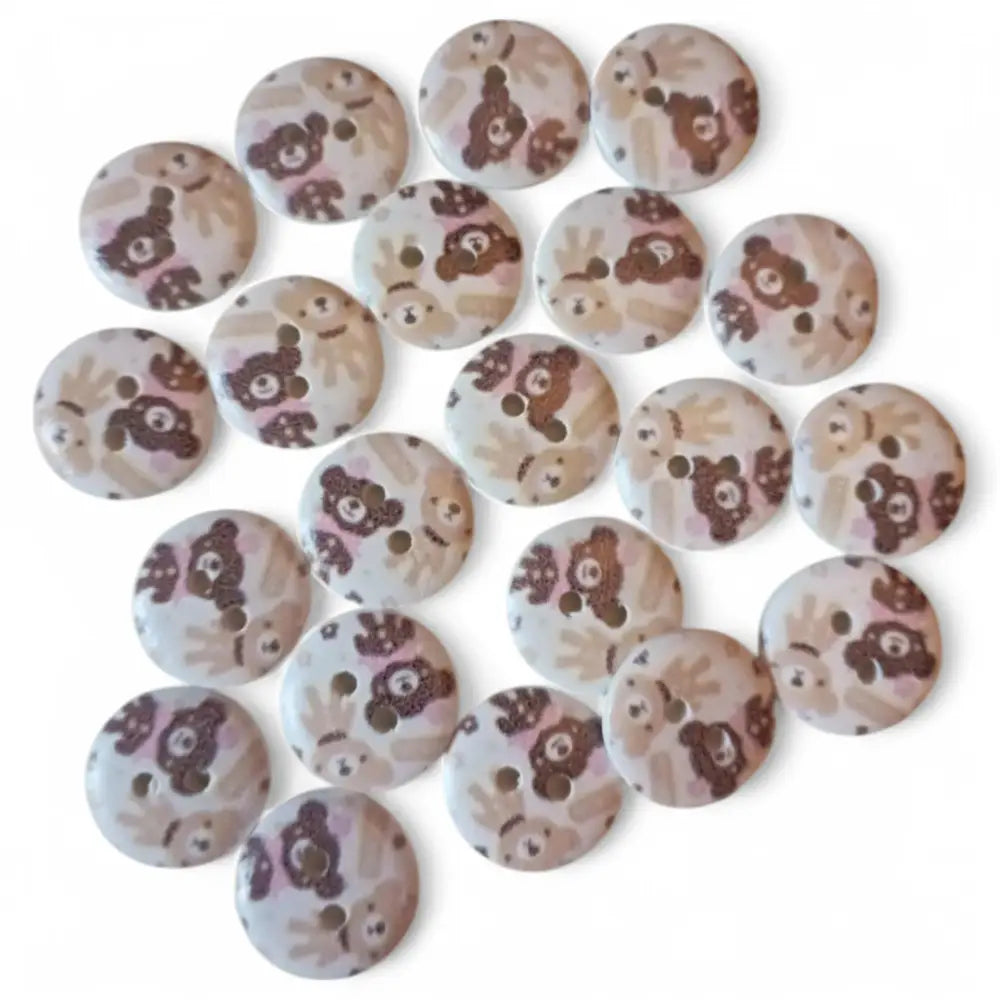 KnitForLess Wooden Teddy Bear Buttons 15mm 2 Hole Baby Craft Supplies