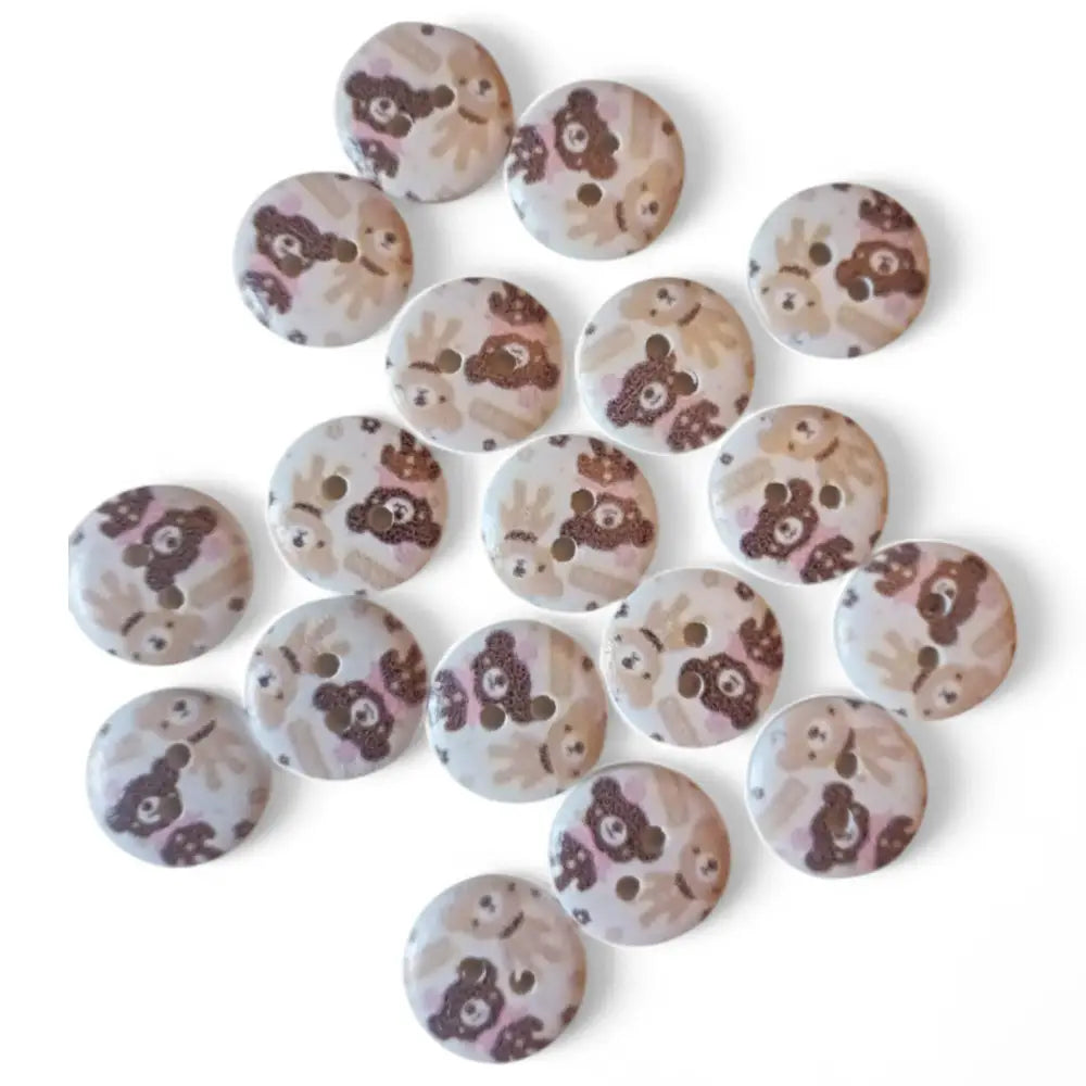 KnitForLess Wooden Teddy Bear Buttons 15mm 2 Hole Baby Craft Supplies