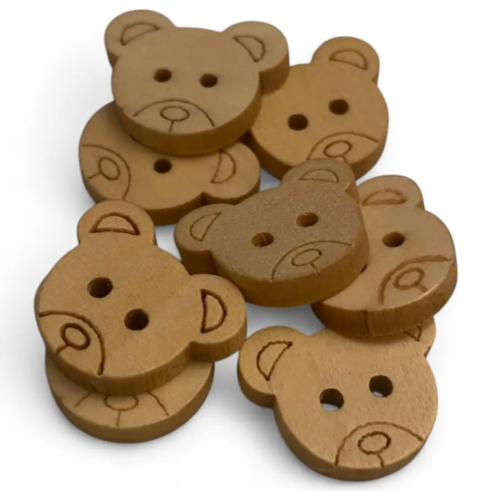 KnitForLess Wooden Teddy Bear Buttons 18mm 2 Hole Natural for Sewing and Knitting Craft