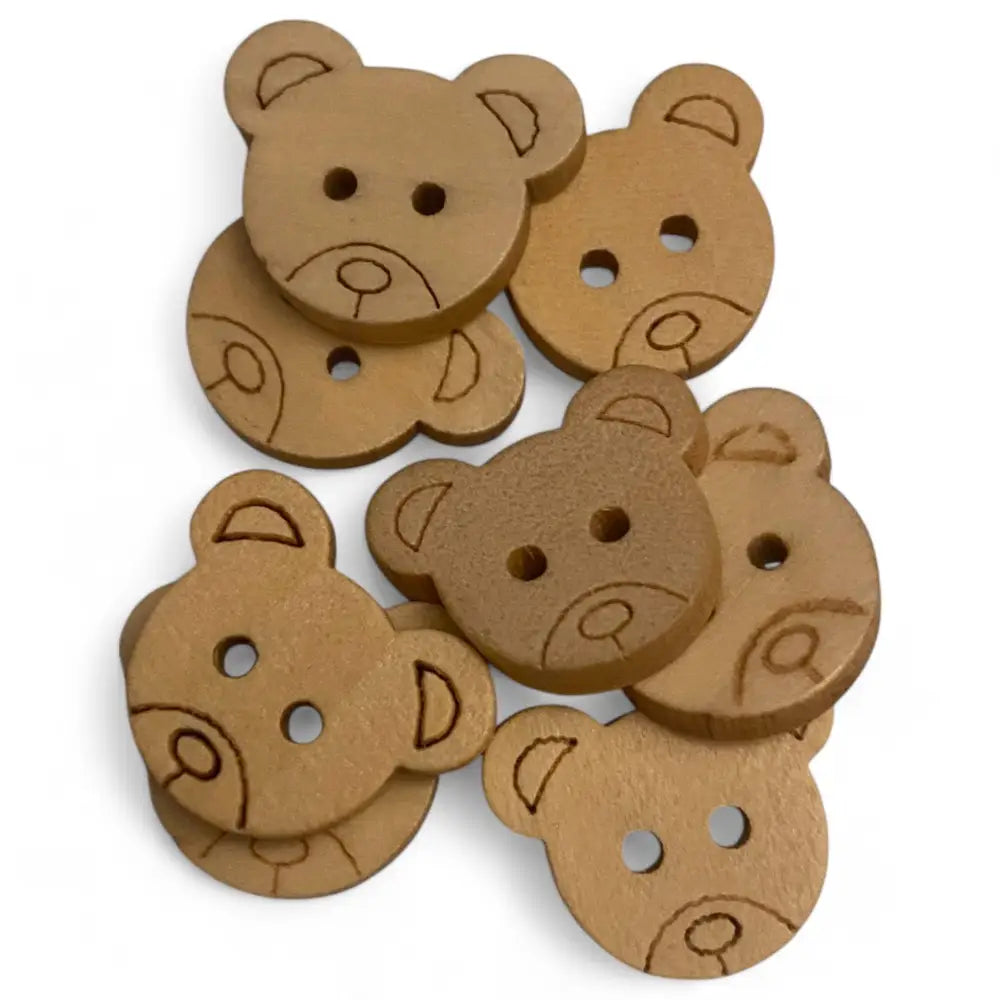 KnitForLess Wooden Teddy Bear Buttons 18mm 2 Hole Natural for Sewing and Knitting Craft