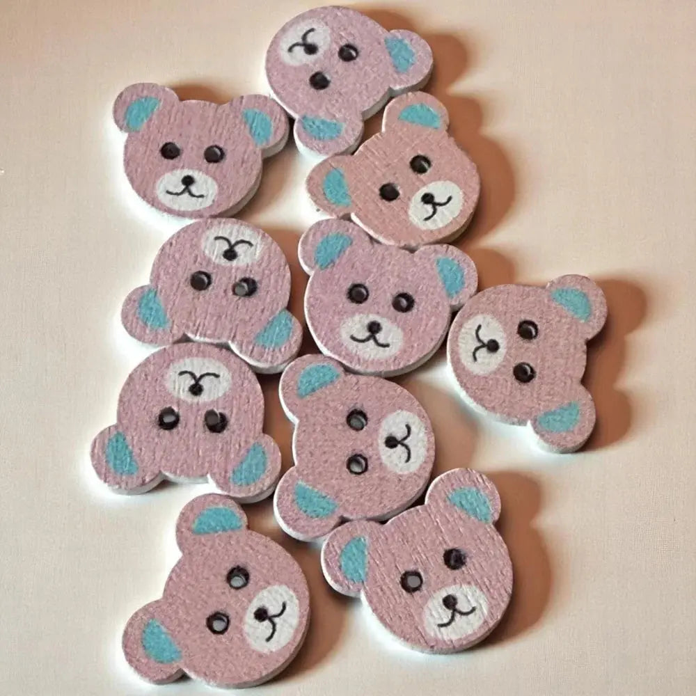 Pink wooden teddy bear buttons.