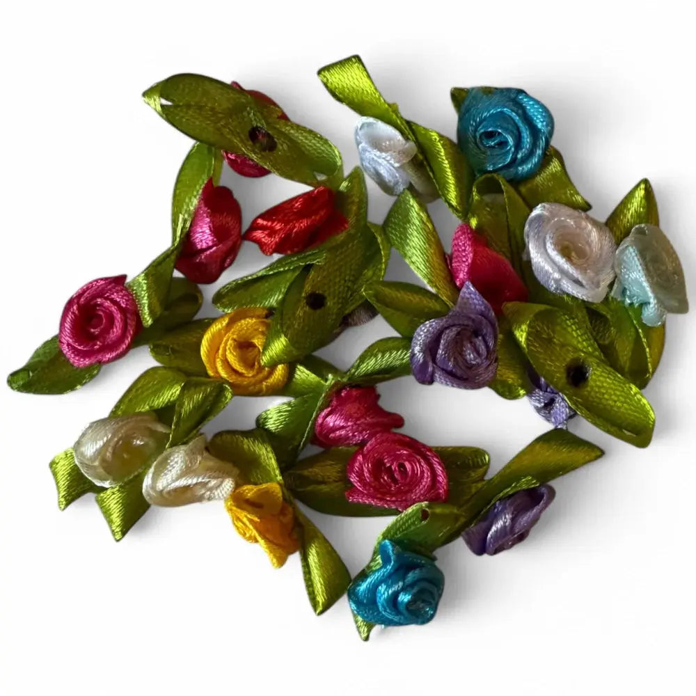 Colorful ribbon rose embellishments.