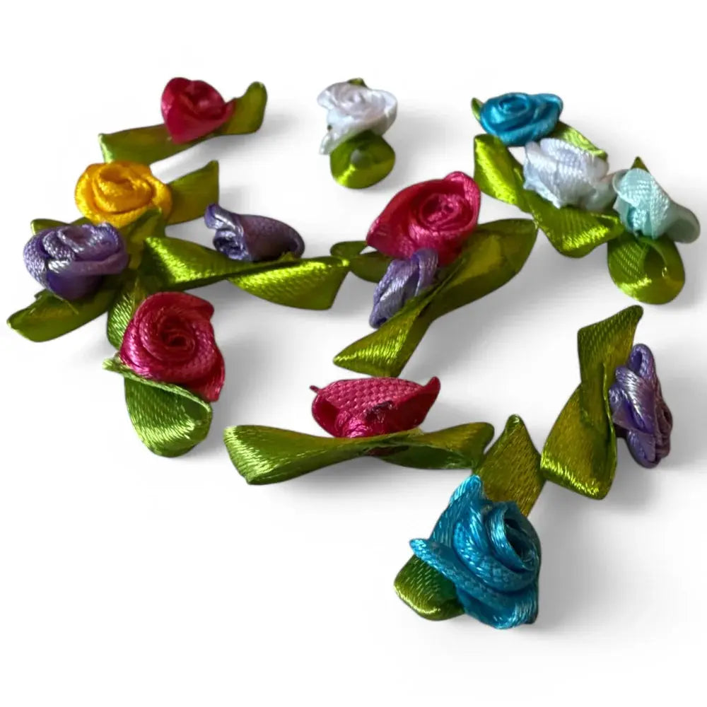 Colorful ribbon rose embellishments.