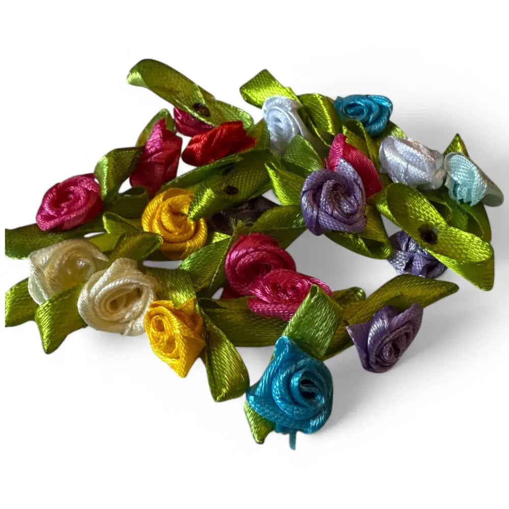 Colorful ribbon rose embellishments.