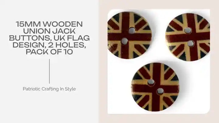15mm Wooden Union Jack Buttons, UK Flag Design, 2 Holes, Pack of 10 by@Outfy