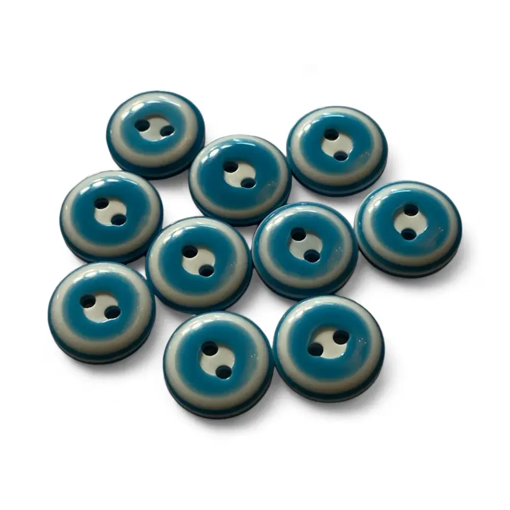 Turquoise and white two-hole buttons.