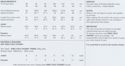 King Cole Ladies Knitting Pattern Womens Jacket & Sweater Cable Tweed Chunky (4422)