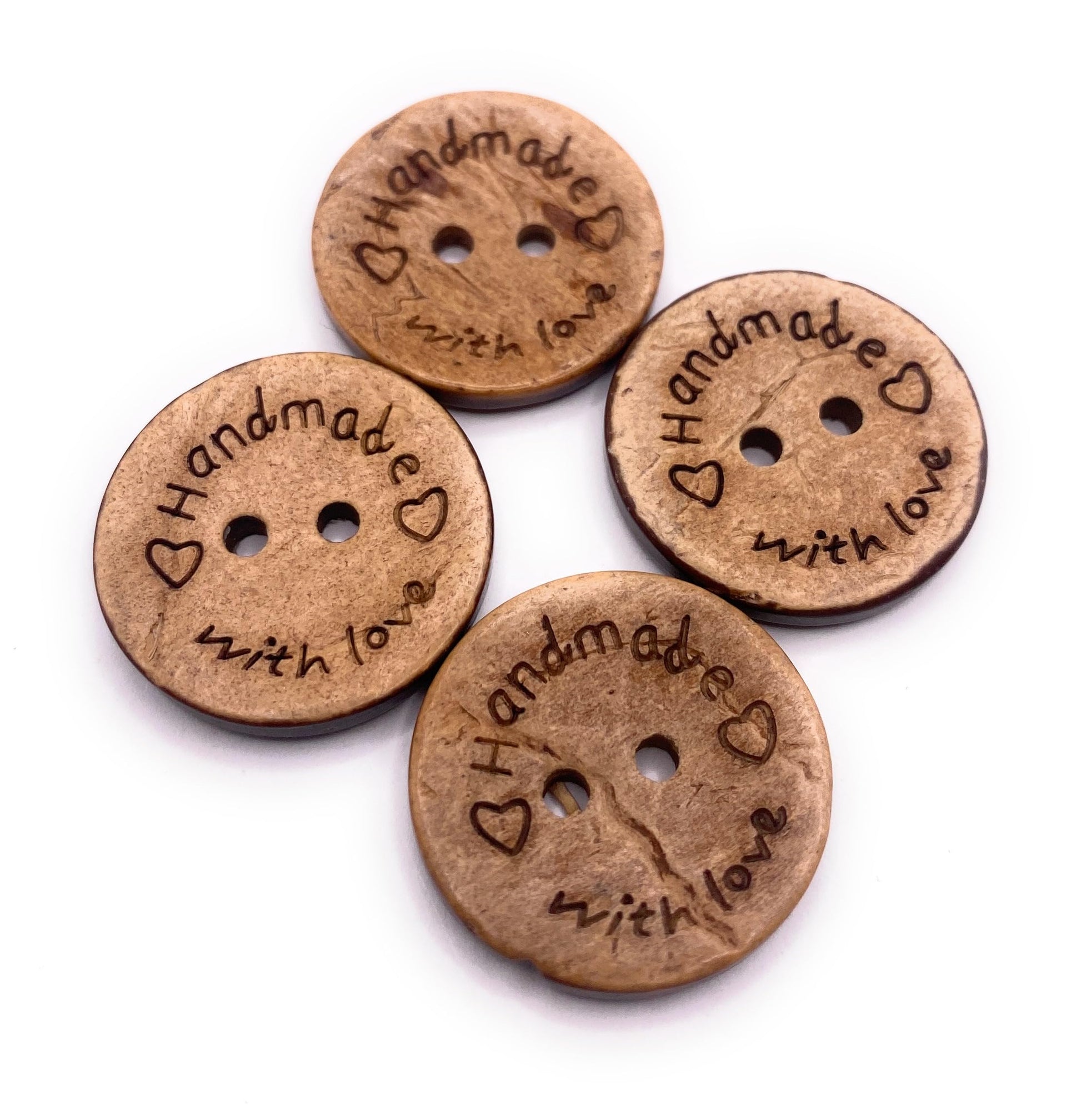 KnitForLess 10Pcs 3 Sizes Coconut Shell Buttons Handmade with Love 2 Holes Button for Clothes Sewing Jewelry Making