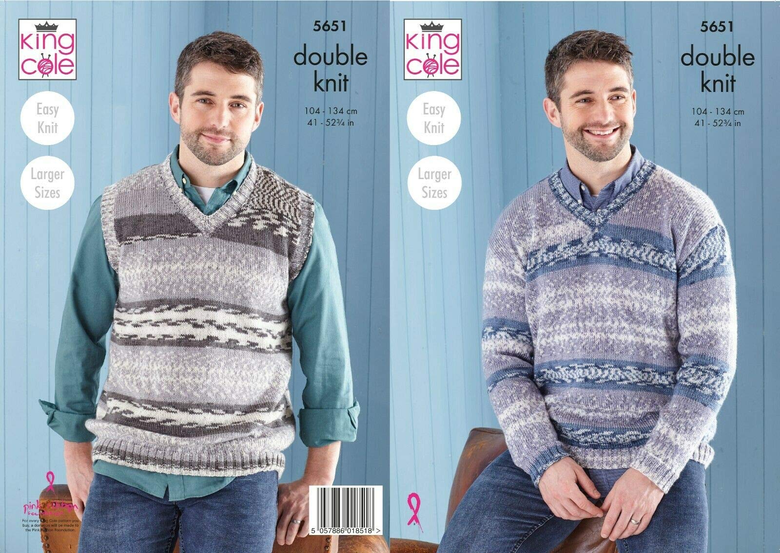 Knitting Pattern Mens V Neck Jumper and Slipover in Fjord DK 5651 King Cole