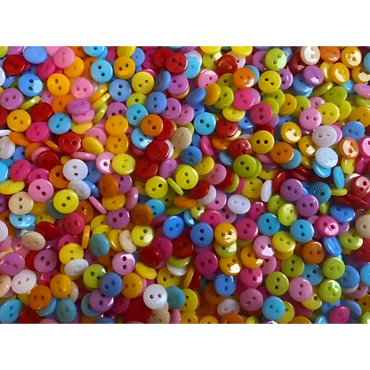 Colorful collection of small, round, two-hole buttons.