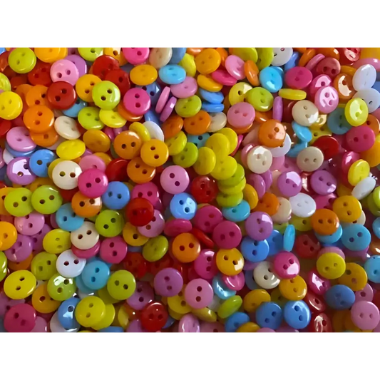 100Pcs Assorted 7mm Tiny Buttons Resin Round Mixed Colours for Baby Dolls Knitting Sewing and Crafts - Rainbow Cardigans