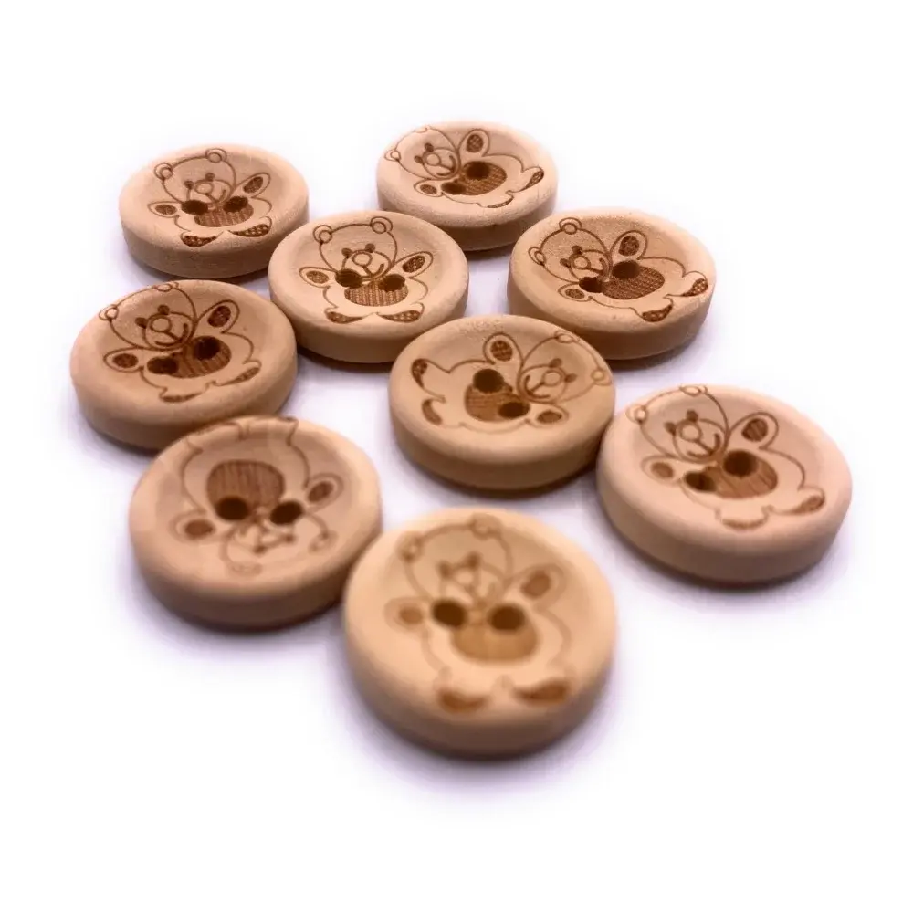 Wooden buttons with teddy bear designs.