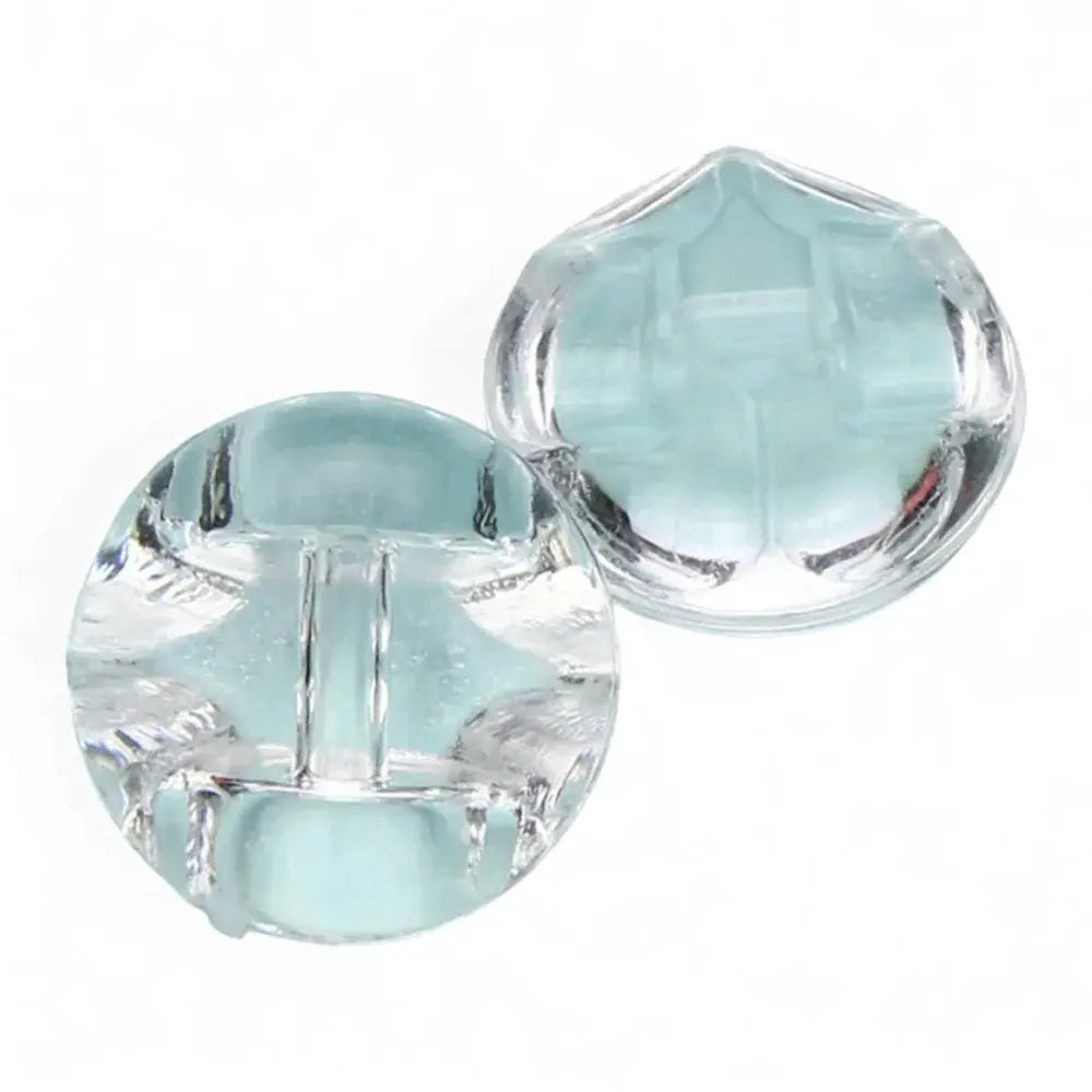Two clear, faceted glass buttons.