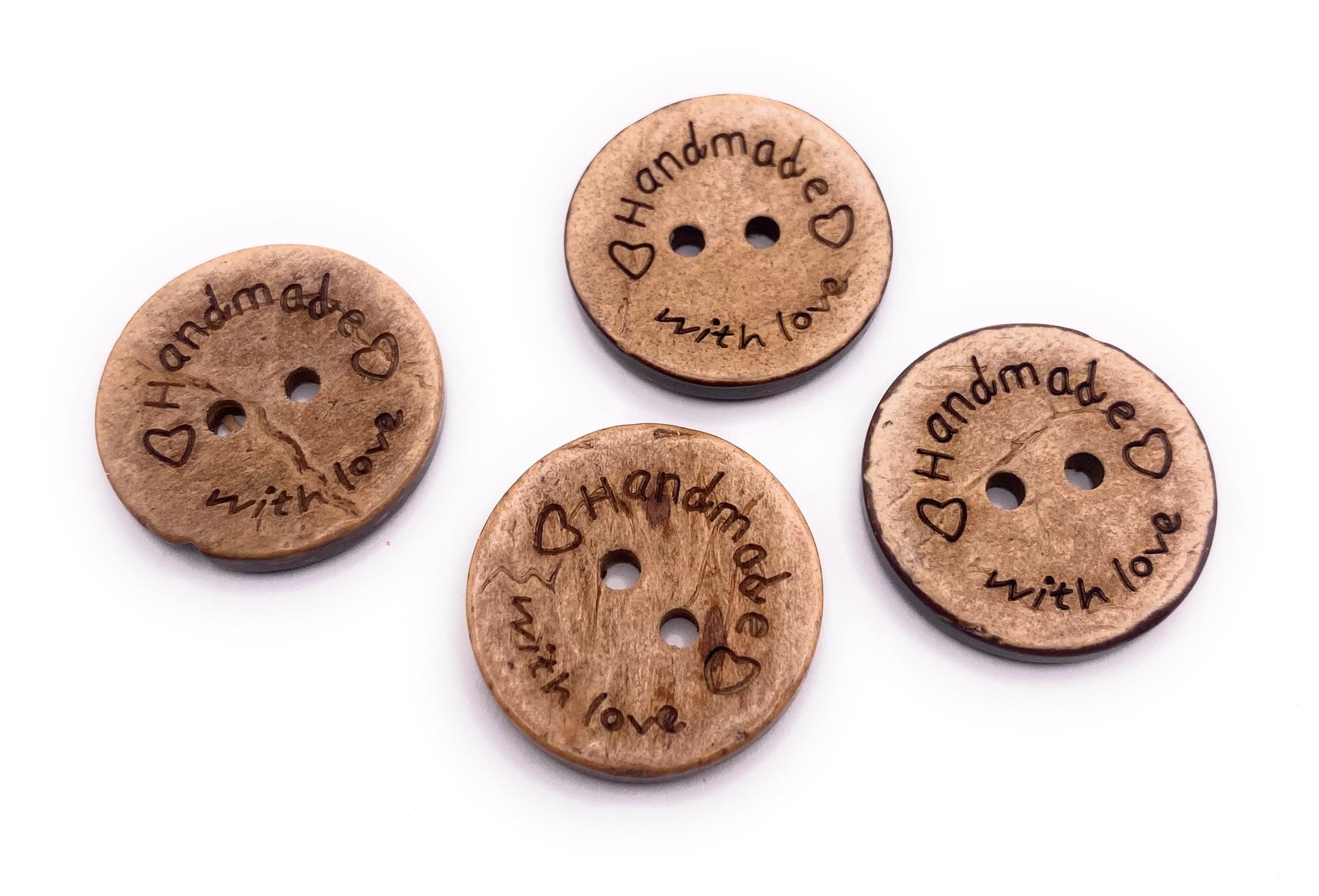 KnitForLess 10Pcs 3 Sizes Coconut Shell Buttons Handmade with Love 2 Holes Button for Clothes Sewing Jewelry Making
