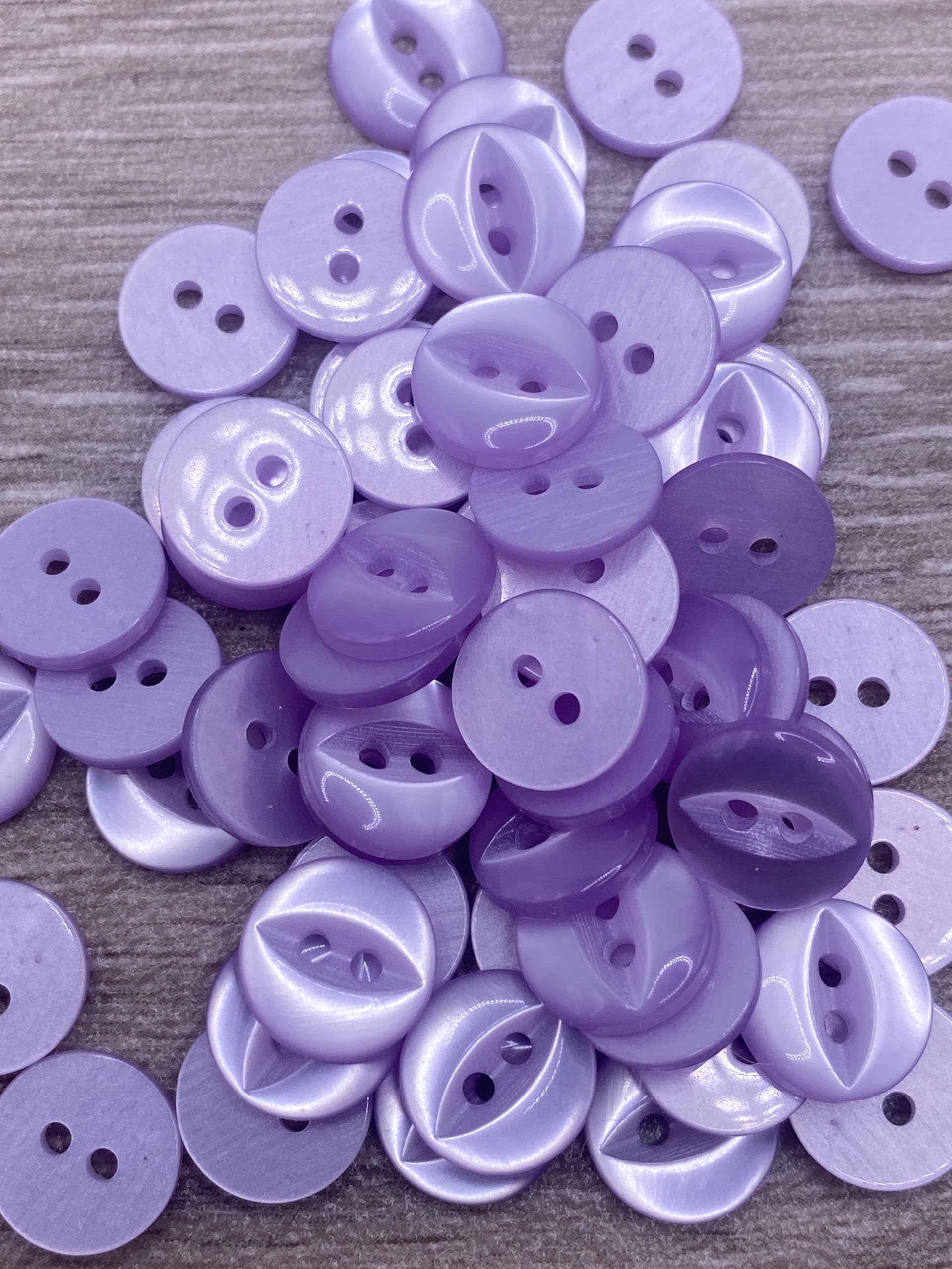 Fisheye Buttons 3 Sizes 2 Hole Baby Knitting Pack of 10 (15 Lilac 16.5mm)