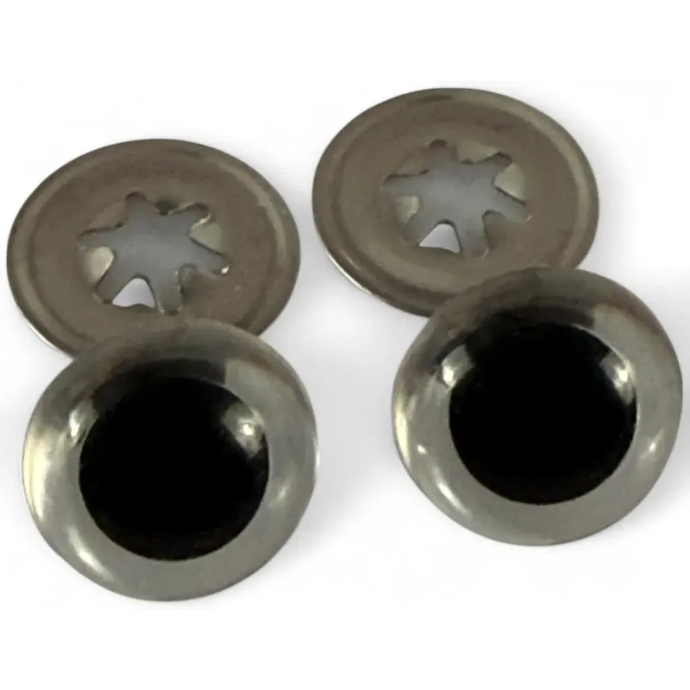 Shiny metal eyelets with washers.