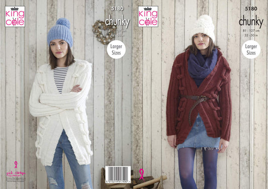 King Cole 5180 Knitting Pattern Womens Jackets and Hats in Timeless Chunky