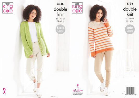 King Cole 5736 Knitting Pattern Womens Cardigan and Sweater in Cottonsoft DK