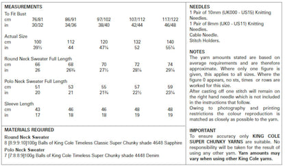 King Cole Ladies Super Chunky Knitting Pattern Round or Polo Neck Sweater (5666)