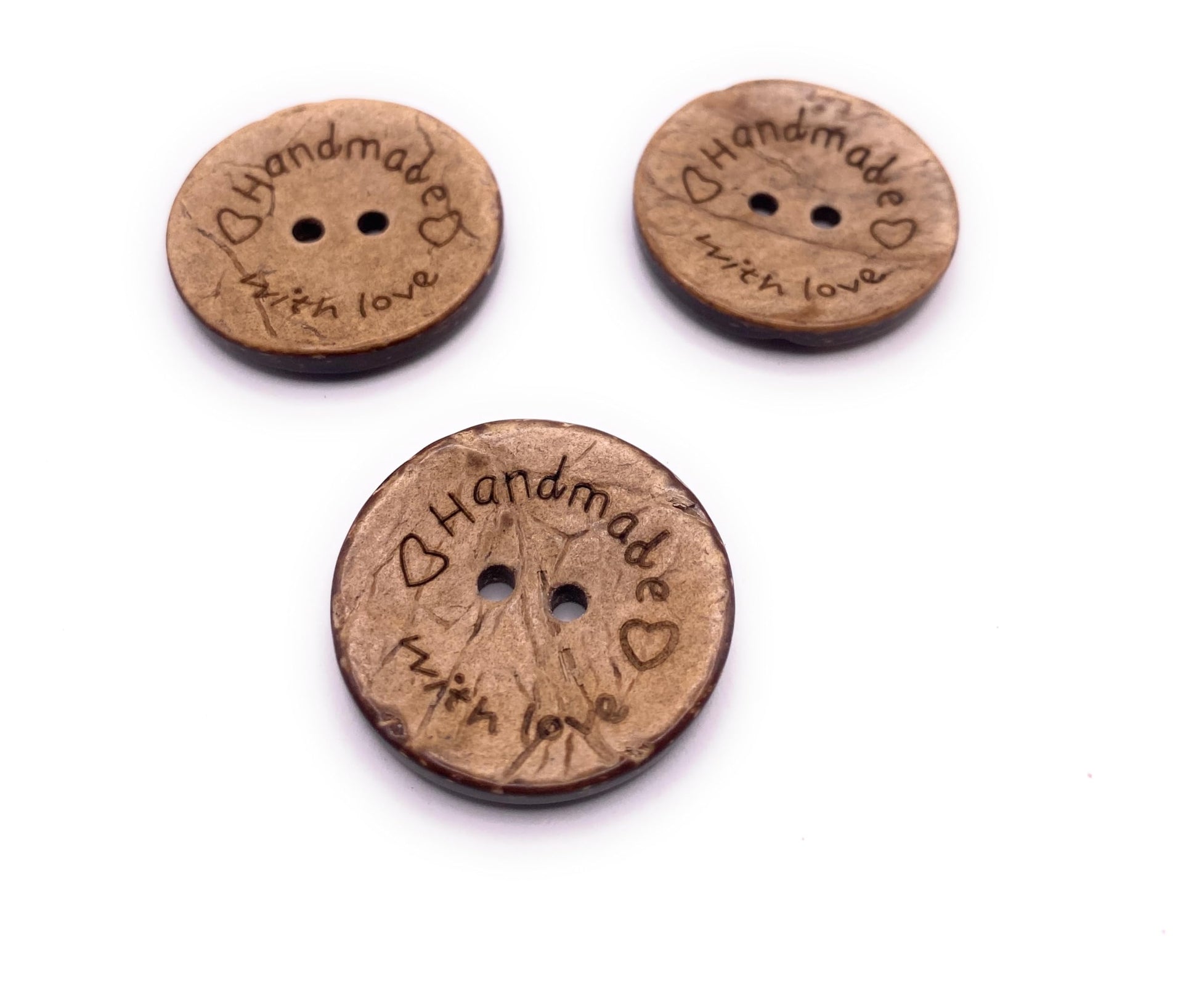 KnitForLess 10Pcs 3 Sizes Coconut Shell Buttons Handmade with Love 2 Holes Button for Clothes Sewing Jewelry Making