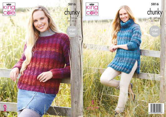 King Cole 5816 Knitting Pattern Womens Sweater and Tunic in Autumn Chunky