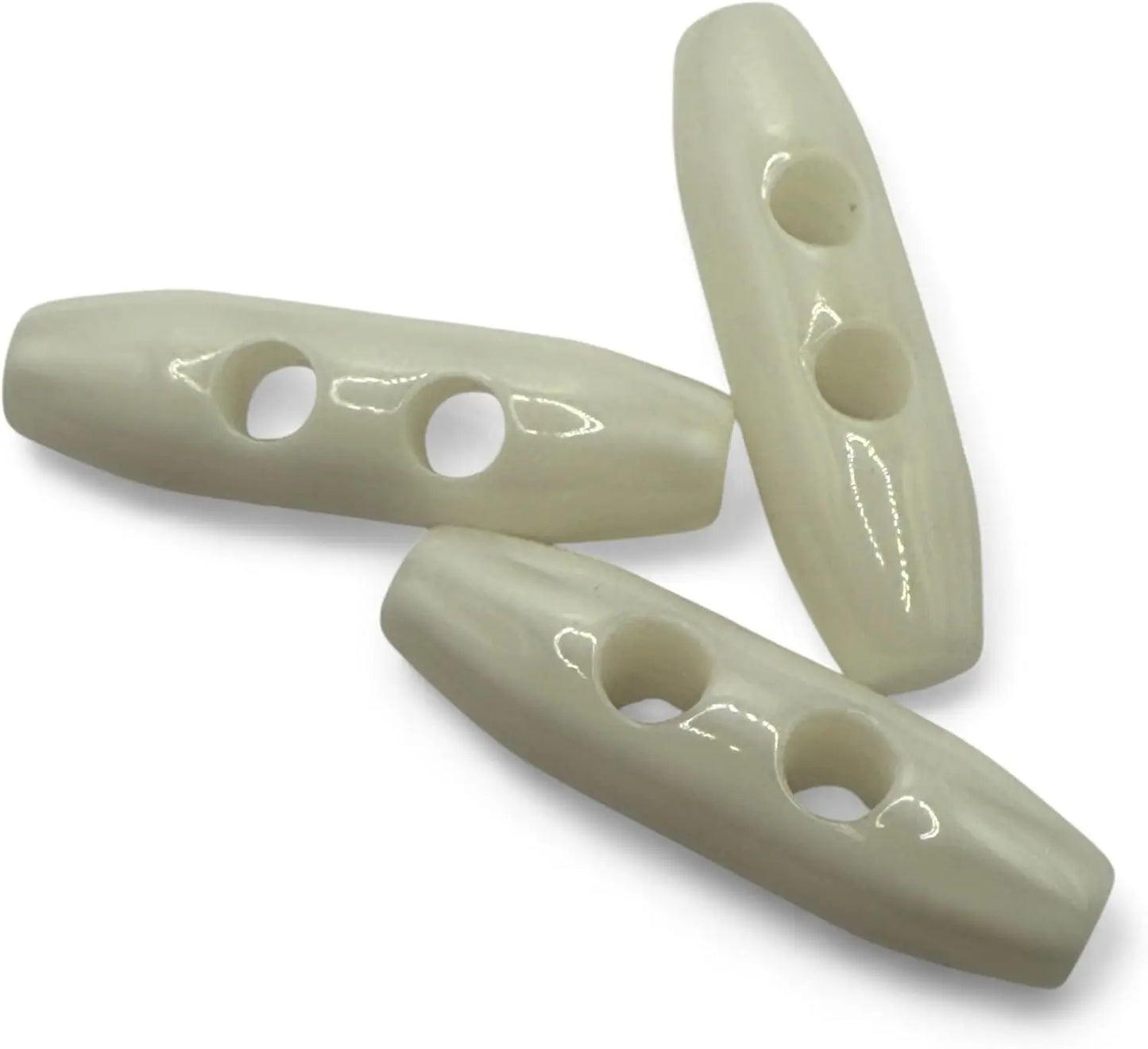 Plastic Toggle Buttons, 38mm, 2 Hole, White, Pack of 6