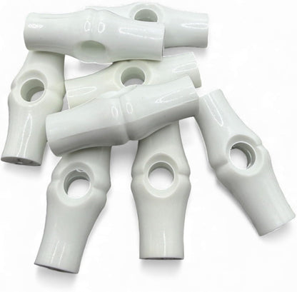 White Solid Toggles, Bamboo Shape with Centre Hole, Plastic, 37mm, Pack of 6