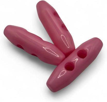 Plastic Toggle Buttons, 38mm Diameter, 2-Hole Design, Pack of 6, Baby Pink