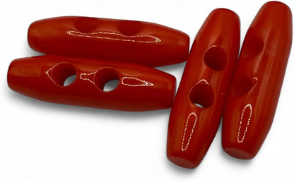 Plastic Toggle Buttons, 38mm, Pale Red, 2-Hole, Pack of 6