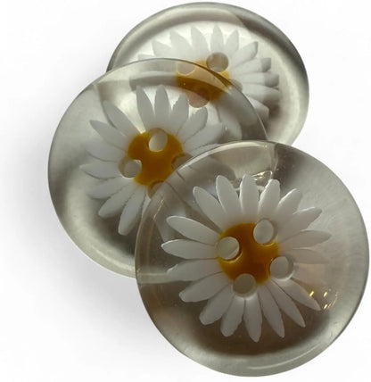Clear Resin Daisy Flower Shaped Buttons, 25mm, 4 Hole, for Sewing, Knitting, Jewellery Making, Craft Projects, Home Décor Pack of 10