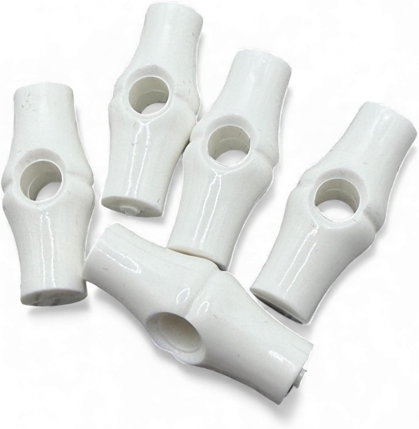 White Bamboo Shape Toggle Button, 25mm, Plastic, One Hole, Pack of 6