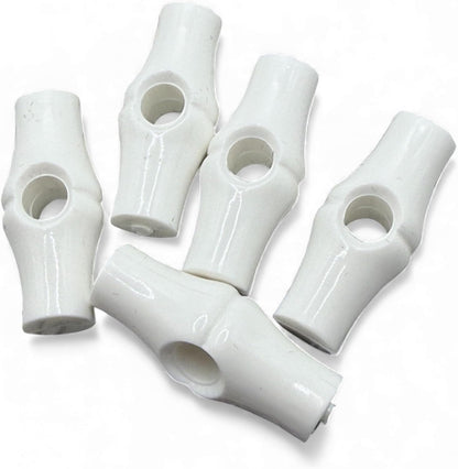 White Bamboo Shape Toggle Button, 25mm, Plastic, One Hole, Pack of 6