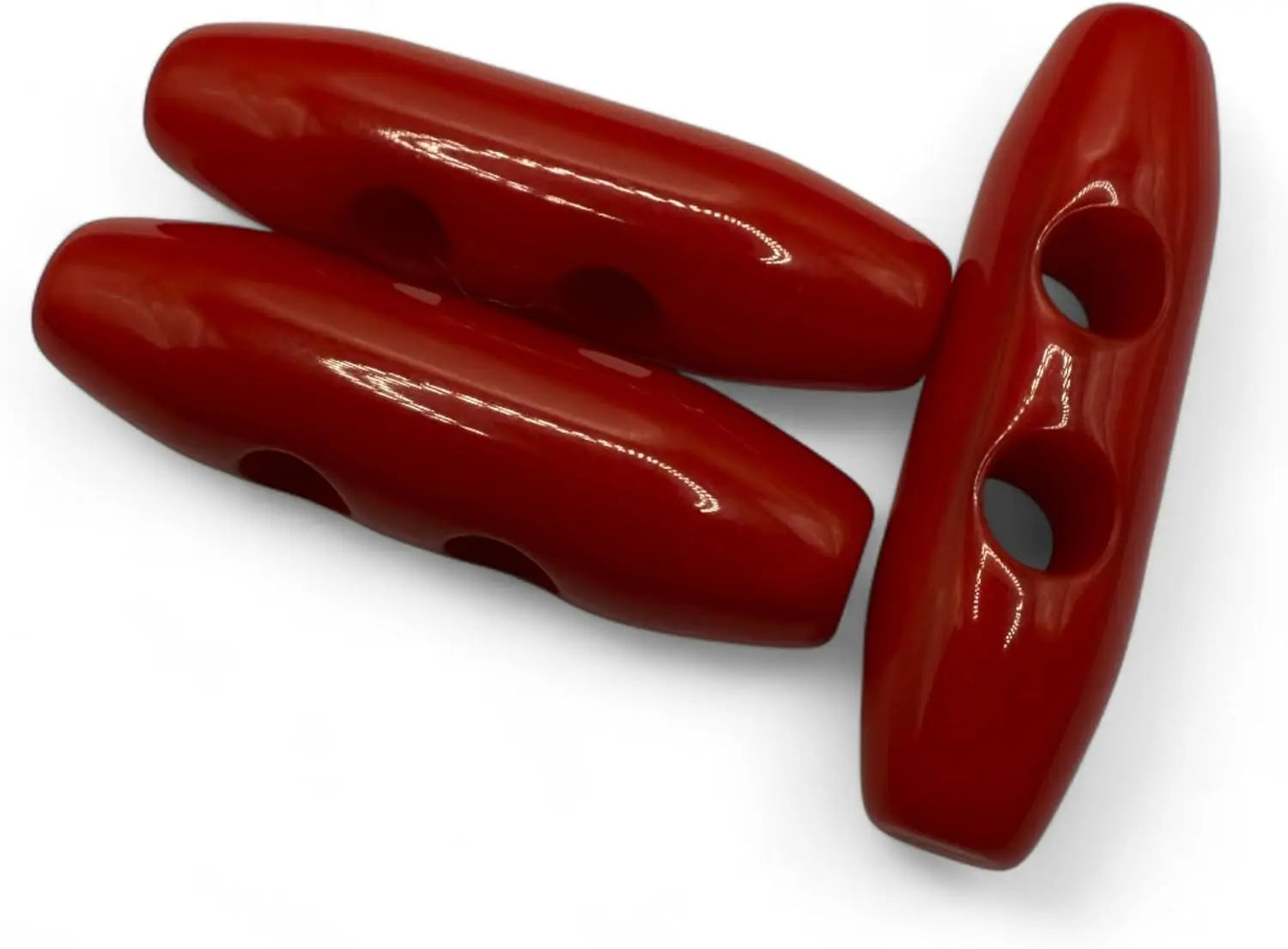 Plastic Toggle Buttons, Red, 38mm 2-Hole Design, Pack of 6