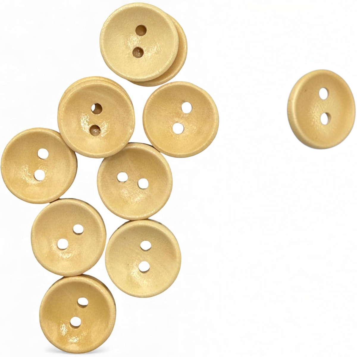 15mm Light Brown Oval Wooden Buttons, 2 Hole, Pack of 10