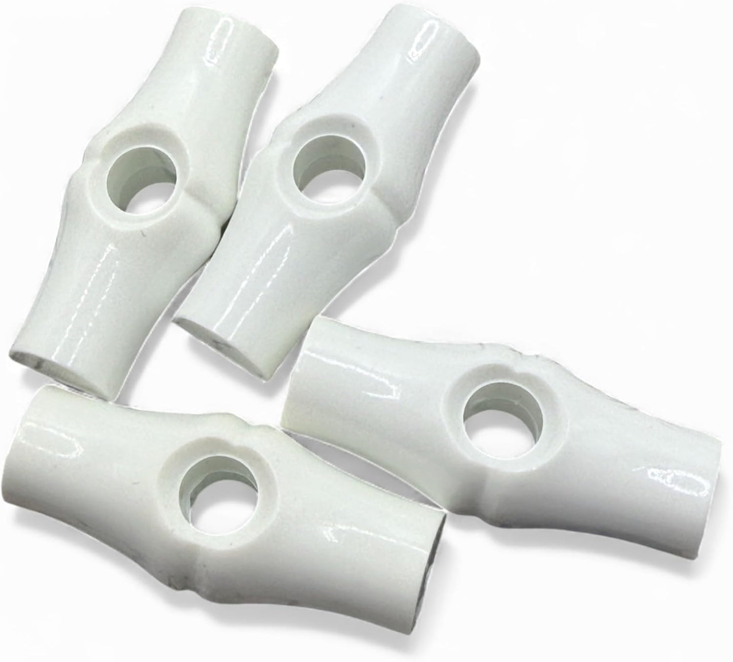 White Solid Toggles, Bamboo Shape with Centre Hole, Plastic, 37mm, Pack of 6