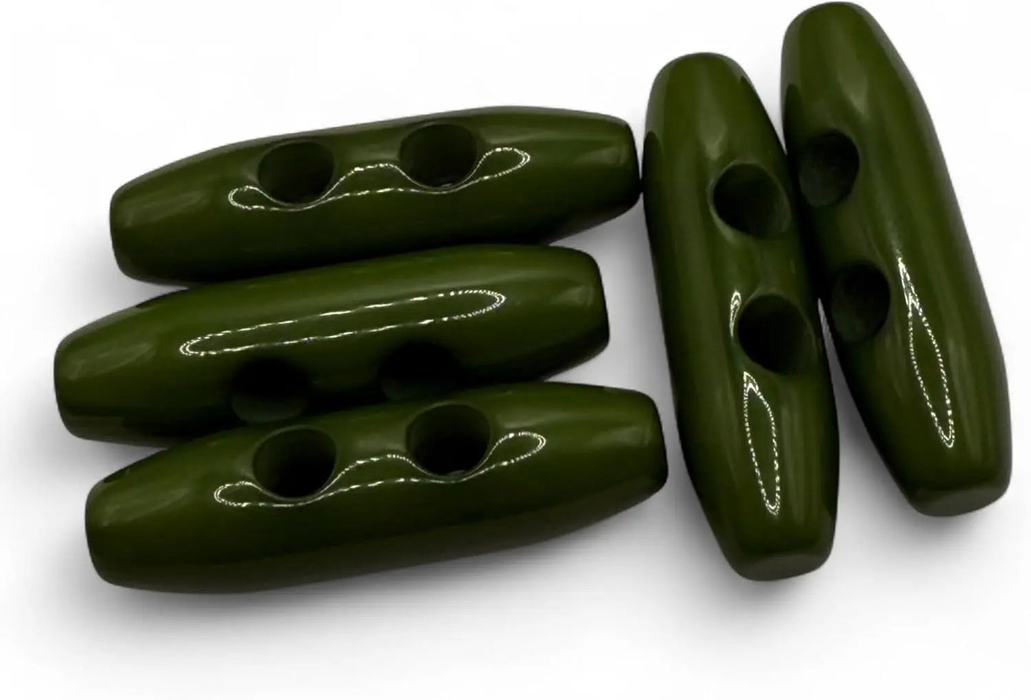 Plastic Toggle Buttons, 2-Hole Design, Green, Pack of 6