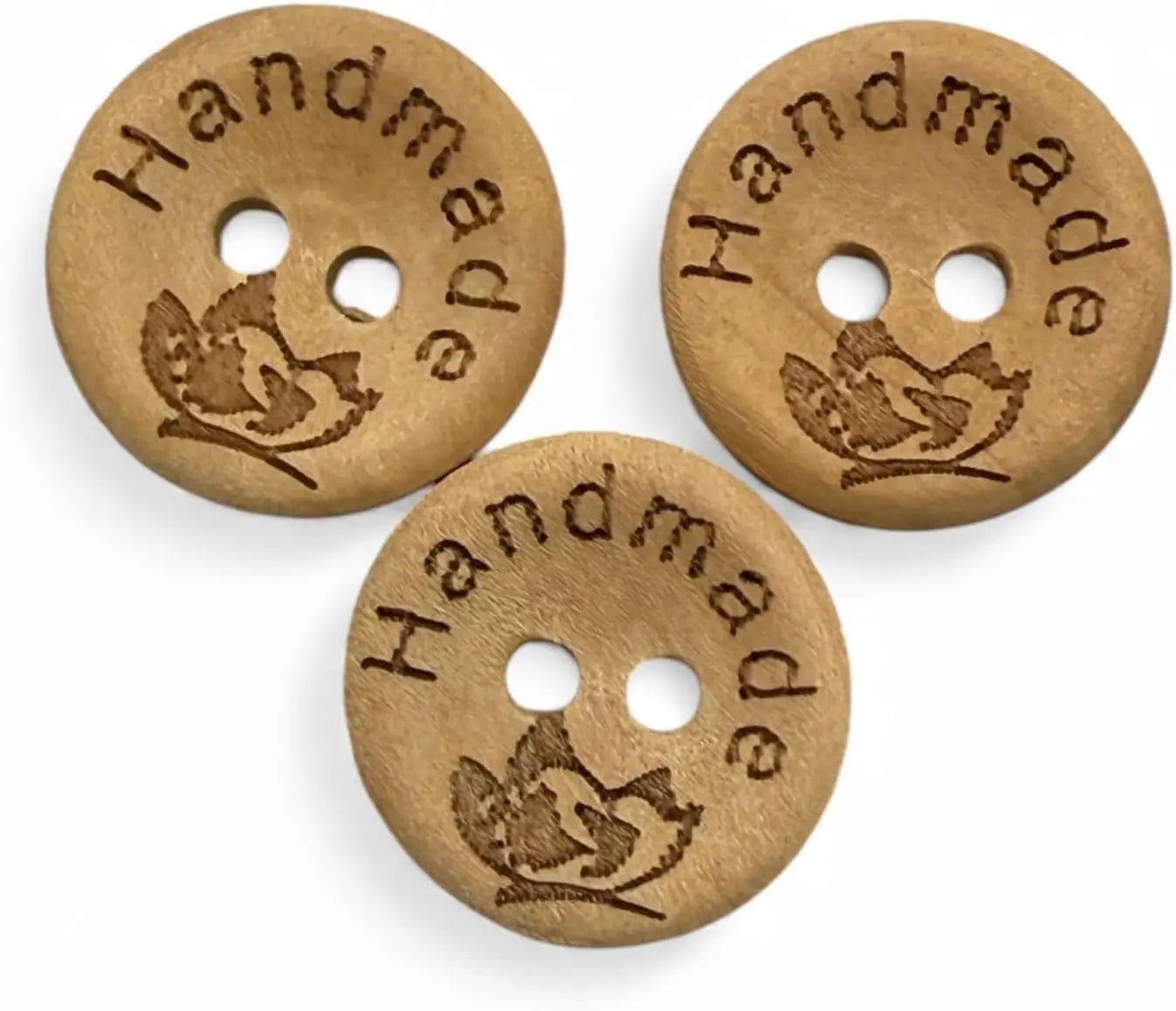 Handmade Wooden Buttons, Natural Engraved Design, 15mm Diameter, Pack of 10