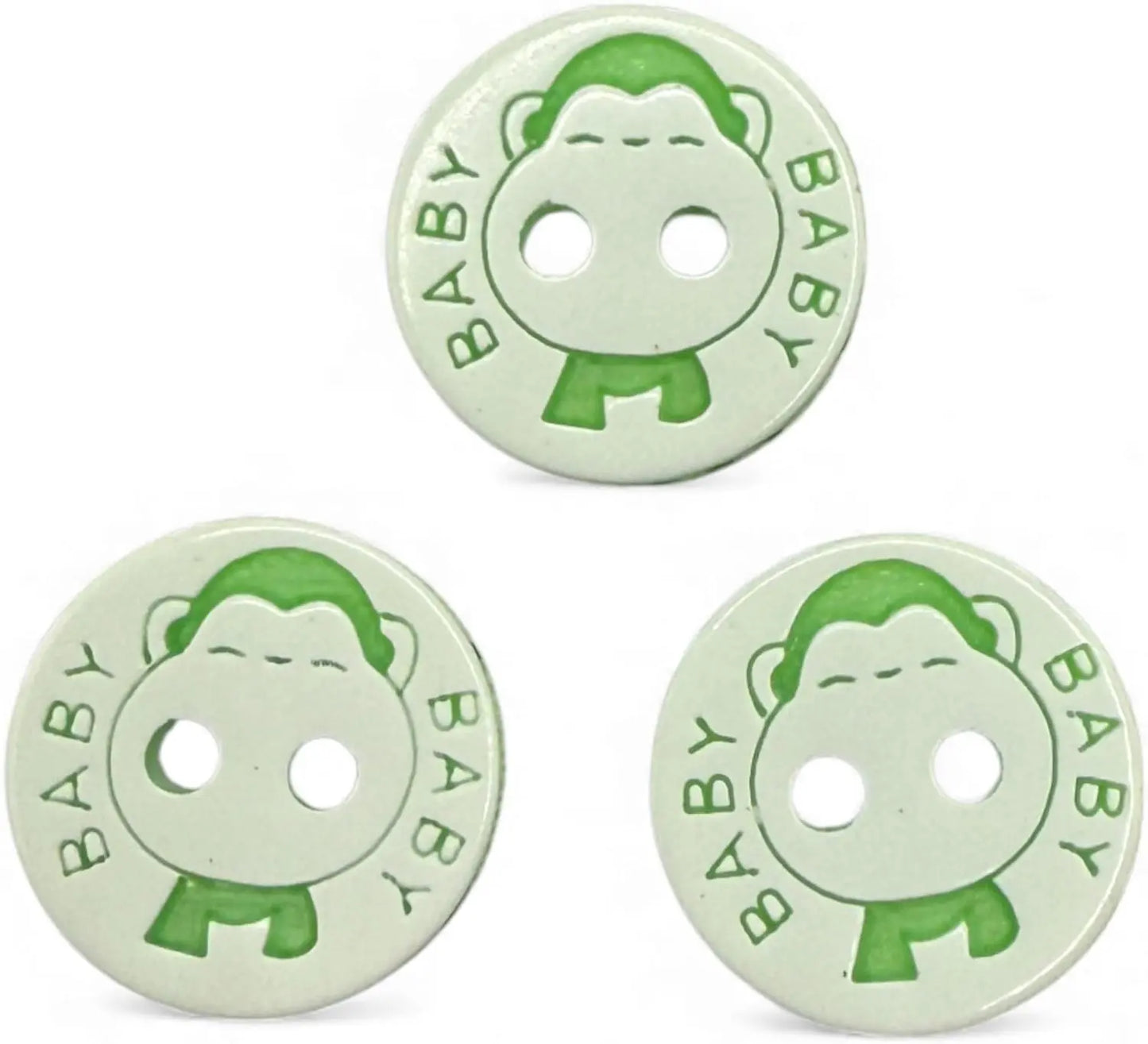Baby Buttons, Green and White, 12.5mm, Pack of 10