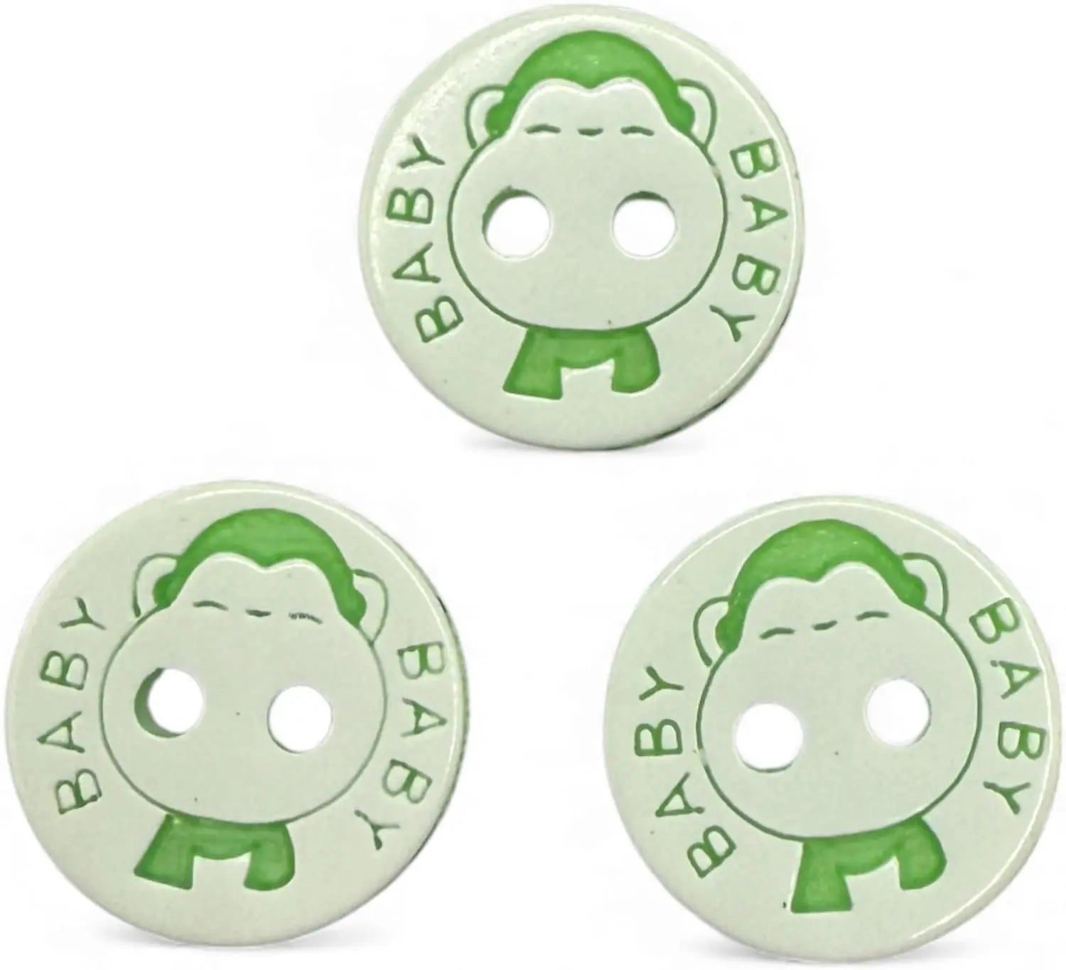 Baby Buttons, Green and White, 12.5mm, Pack of 10