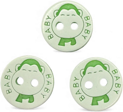 Baby Buttons, Green and White, 12.5mm, Pack of 10