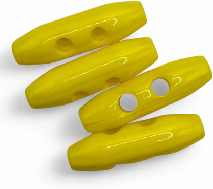 Plastic Toggle Buttons, 38mm, 2 Hole, Yellow, Pack of 6