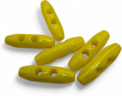 Plastic Toggle Buttons, 38mm, 2 Hole, Yellow, Pack of 6