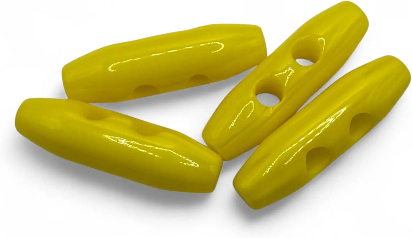 Plastic Toggle Buttons, 38mm, 2 Hole, Yellow, Pack of 6