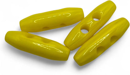 Plastic Toggle Buttons, 38mm, 2 Hole, Yellow, Pack of 6