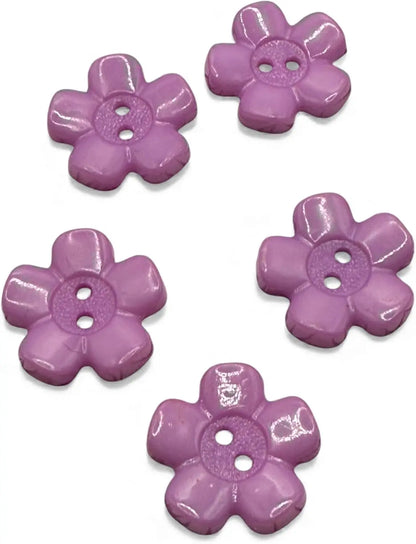 Purple Acrylic Flower Buttons, 20mm, 2 Hole Design, Pack of 10