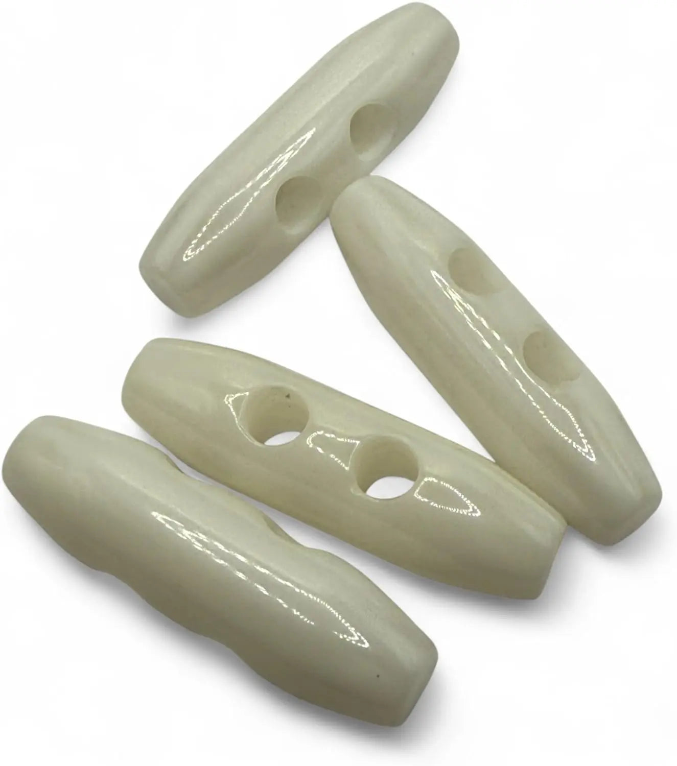 Plastic Toggle Buttons, 38mm, 2 Hole, White, Pack of 6