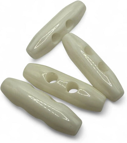 Plastic Toggle Buttons, 38mm, 2 Hole, White, Pack of 6